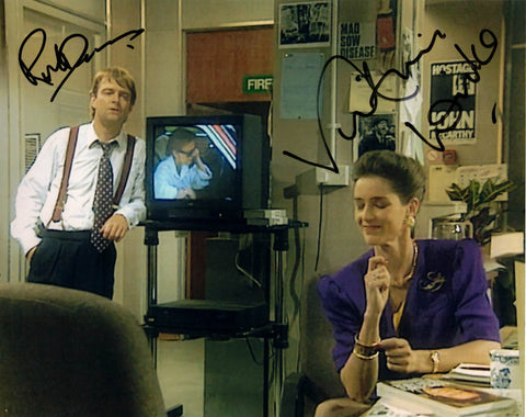 VICTORIA WICKS & ROBERT DUNCAN - Sally Smedley & Gus Hedges in  Drop The Dead Donkey - double hand signed 10 x 8  photo