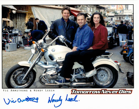 VIC ARMSTRONG & WENDY LEECH stunt doubles James Bond -Tomorrow Never Dies -double hand signed 10 x 8 photo