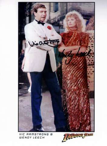 VIC ARMSTRONG & WENDY LEECH stunt doubles Indiana Jones & The Temple Of Doom -  double hand signed 10 x 8 photo