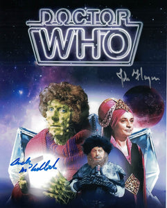 JOHN FLANAGAN & ANDREW MCCULLOCh - writers Doctor Who - Meglos hand signed 10 x 8 photo